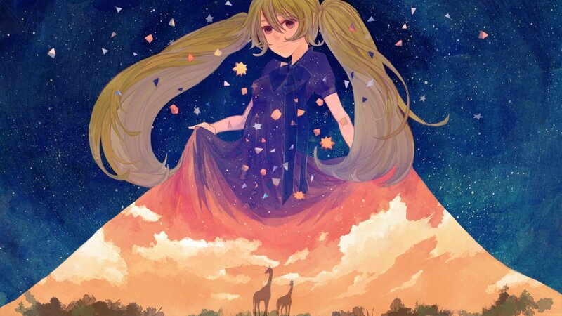 Anime girl in starry night