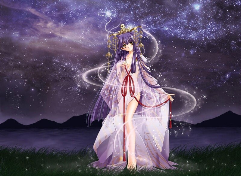 Anime girl in starry night