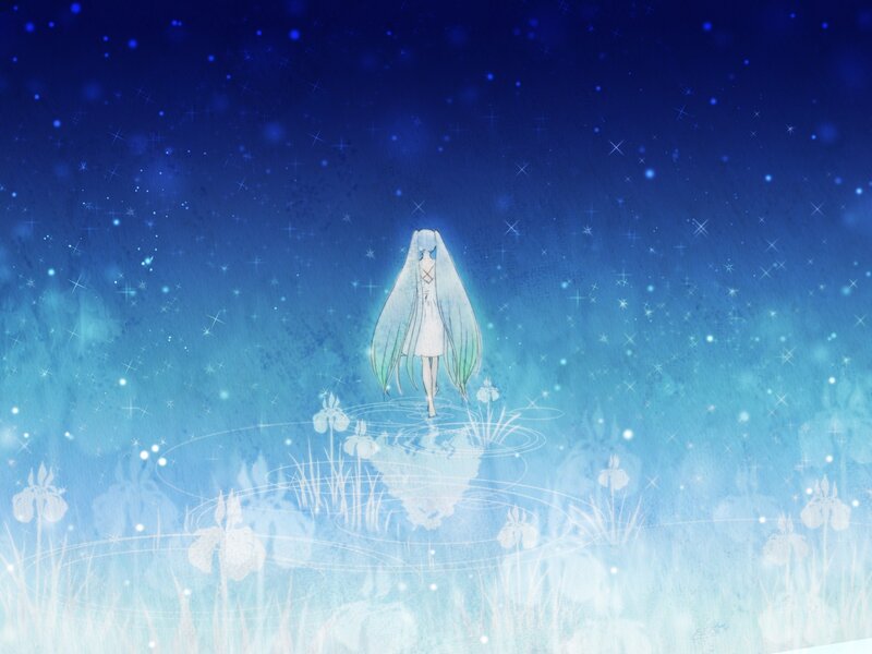 Anime girl in starry pond