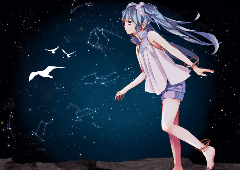 Anime Girl in Starry Sky — Blue