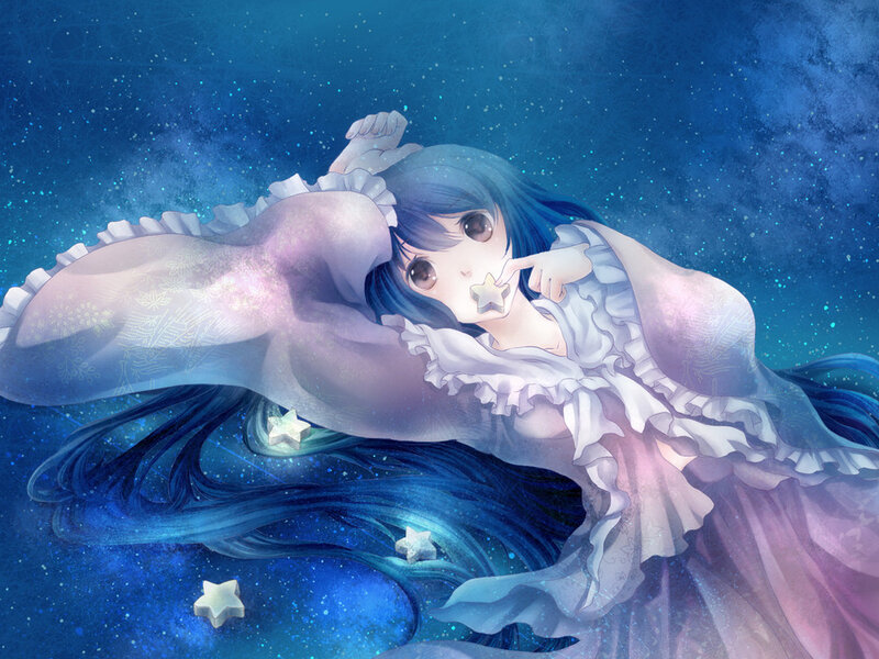 Anime Girl in Starry Space — Blue