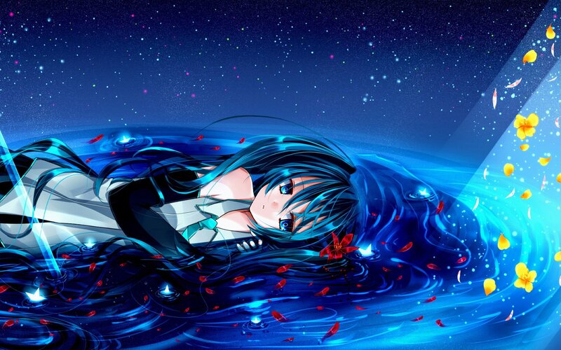 Anime girl in starry water