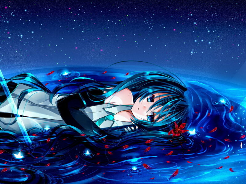 Anime girl in starry water