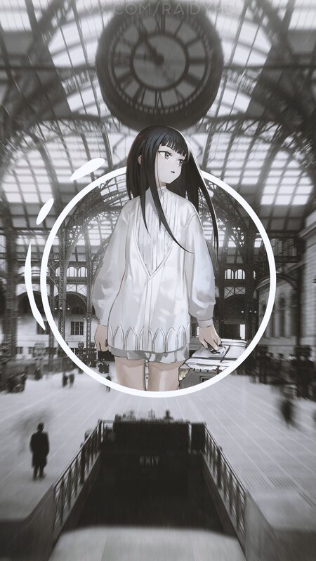 Anime Girl in Station — Black, Dramatic