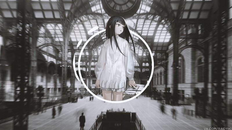Anime Girl in Station — Black