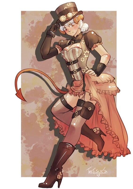 Anime Girl in Steampunk Outfit — Brown