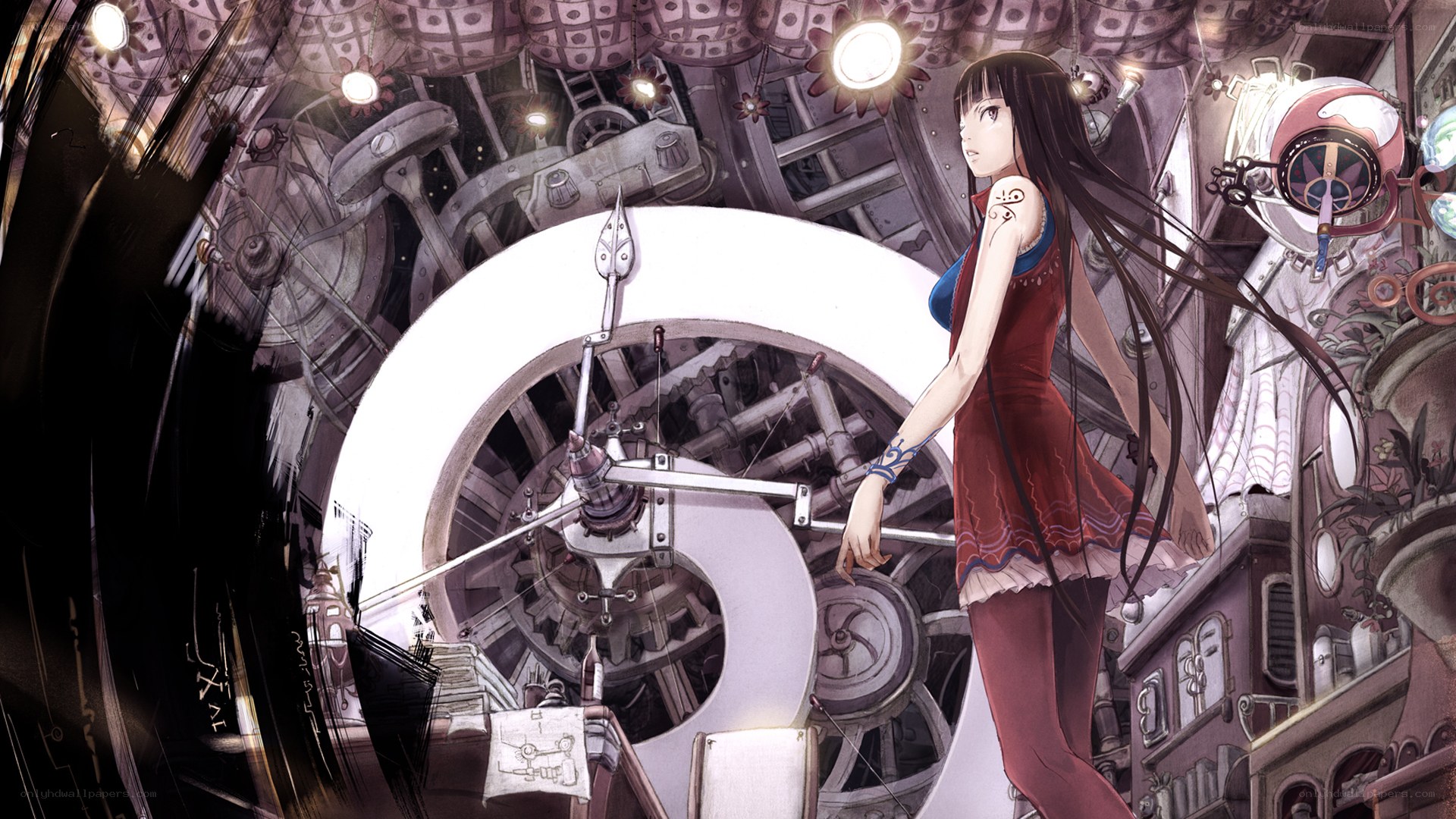 anime girl in steampunk workshop