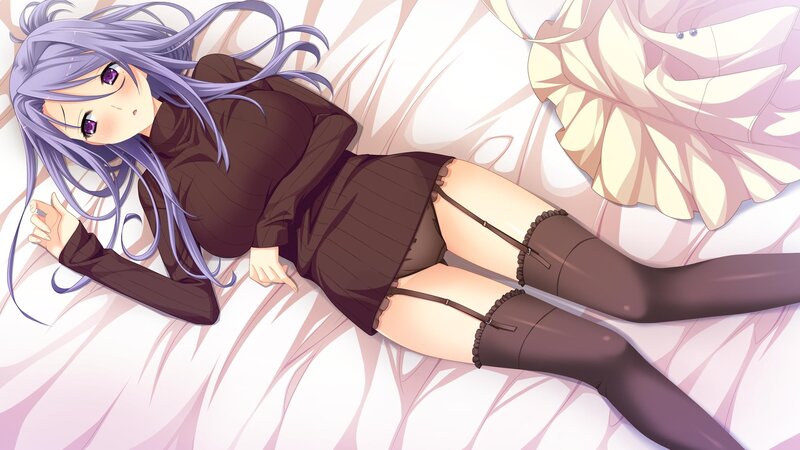 anime girl in stockings lying down