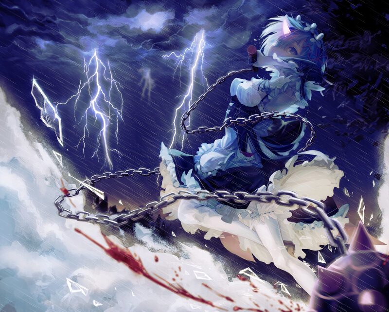 Anime Girl in Storm — Blue, Dramatic, Intense