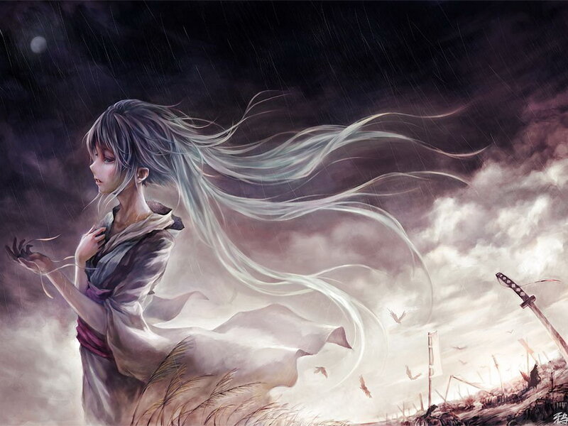 Anime Girl in Storm — Gray
