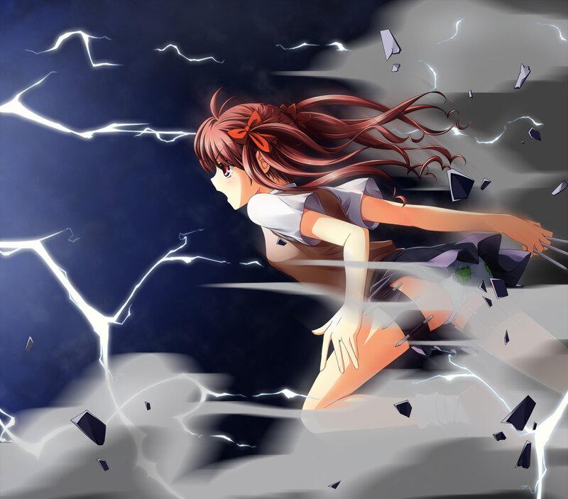 anime girl in stormy action