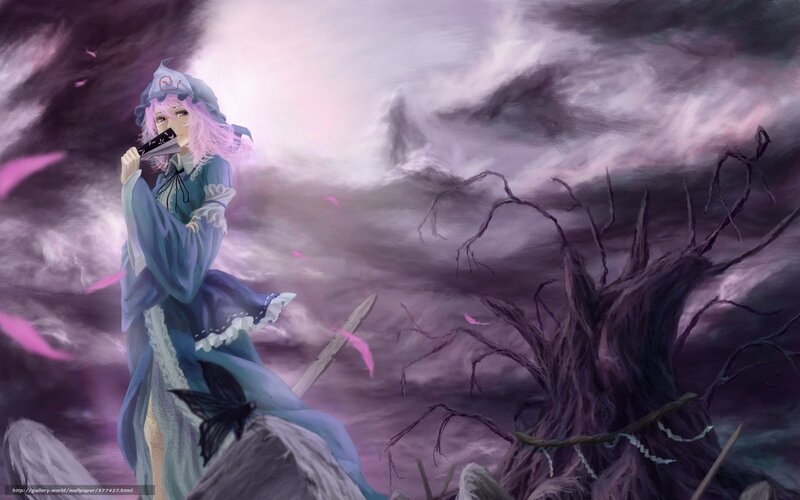 Anime girl in stormy landscape