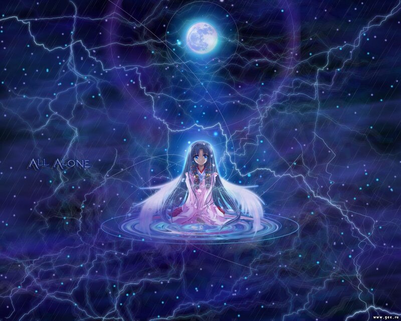 Anime girl in stormy night