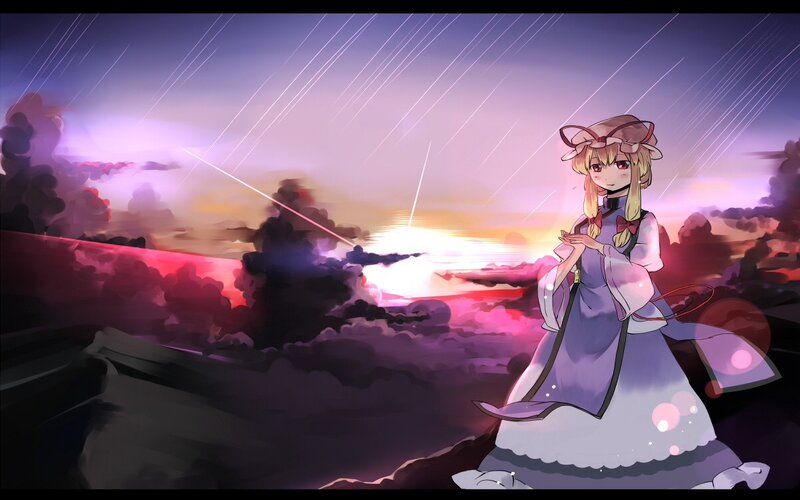 anime girl in stormy sky