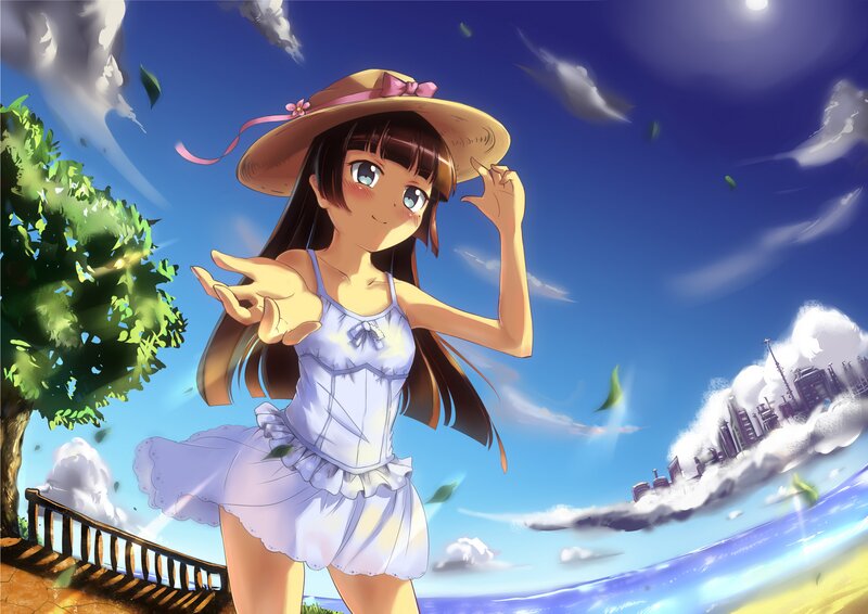 Anime Girl in Straw Hat — Blue, Serene