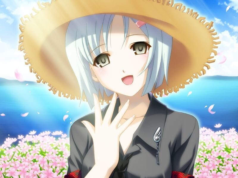 Anime Girl in Straw Hat — Blue
