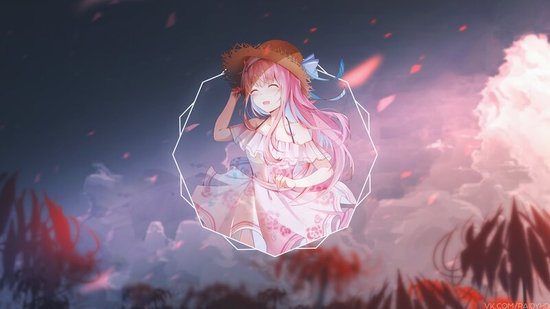 Anime Girl in Straw Hat — Pink, Dreamy