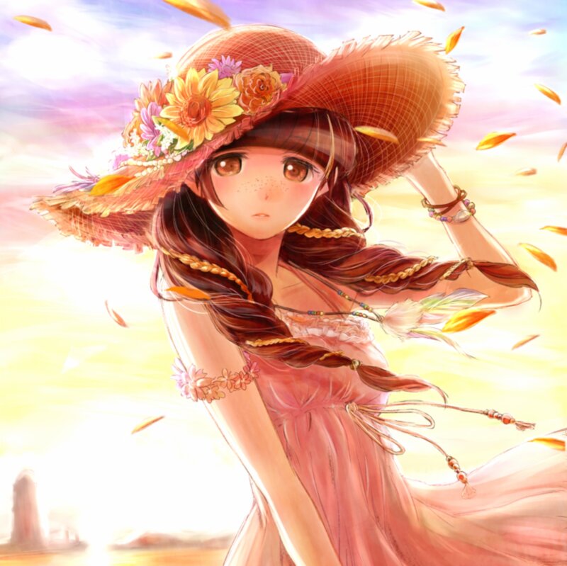 Anime Girl in Straw Hat — Pink