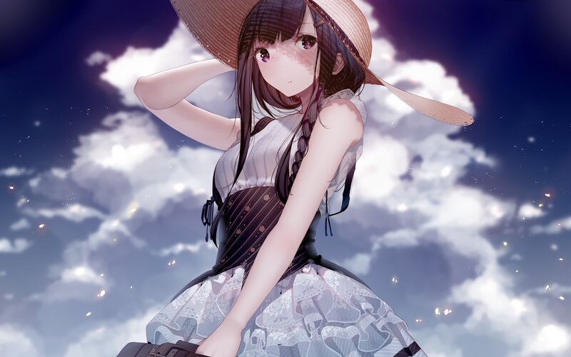 Anime Girl in Straw Hat — Purple