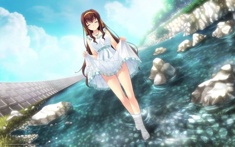 Anime Girl in Stream — Blue, Serene