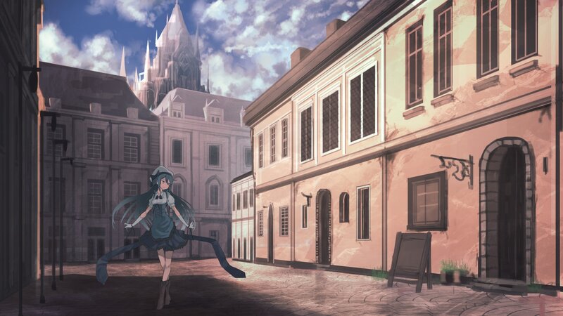 Anime Girl in Street — Blue