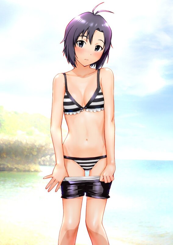 anime girl in striped bikini