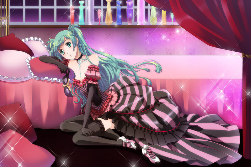 Anime Girl in Striped Dress — Pink, Dramatic