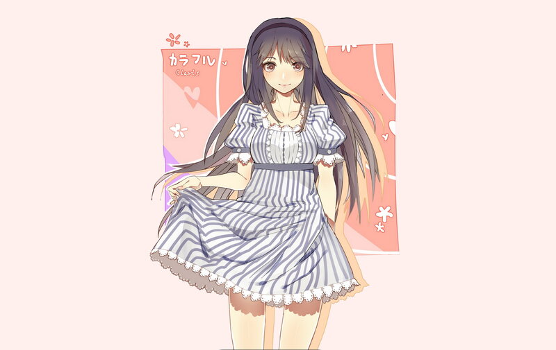 Anime Girl in Striped Dress — Pink