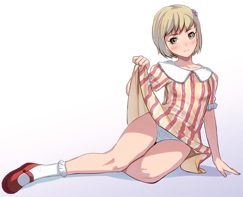 Anime Girl in Striped Dress — White, Calm