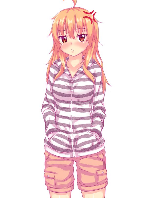 Anime Girl in Striped Hoodie — Orange
