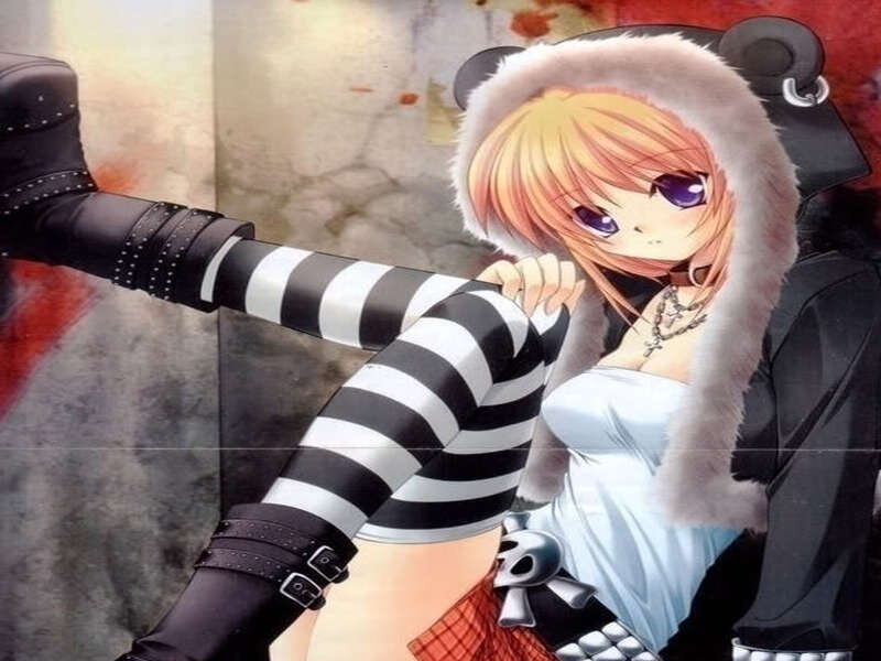 Anime Girl in Striped Socks — White