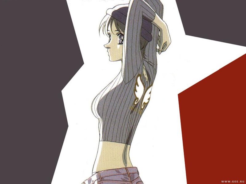 anime girl in striped sweater