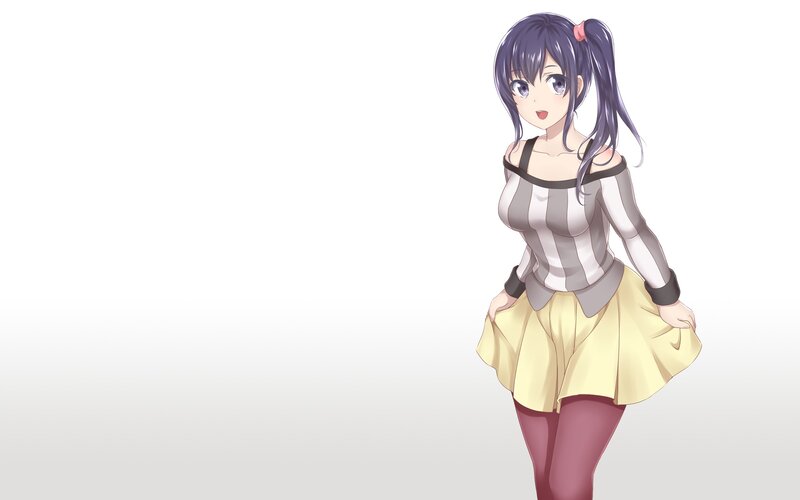 Anime Girl in Striped Top — White