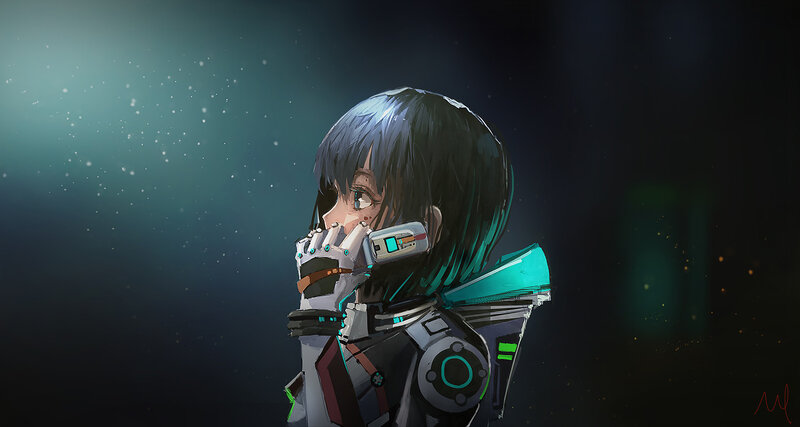Anime Girl in Suit — Black, Dramatic