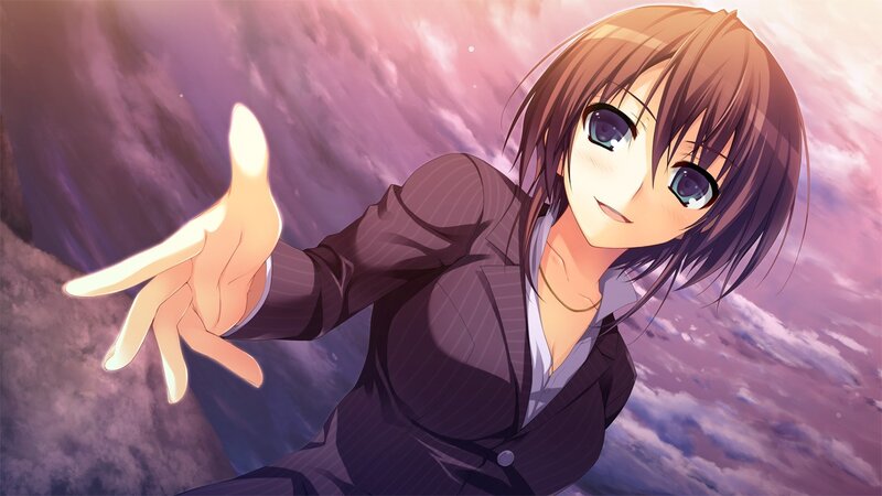 anime girl in suit reaching out