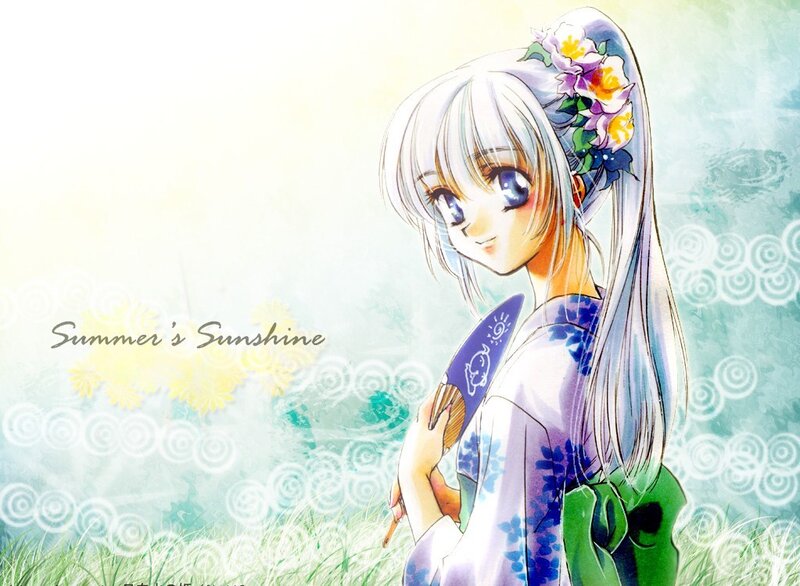 Anime girl in summer kimono