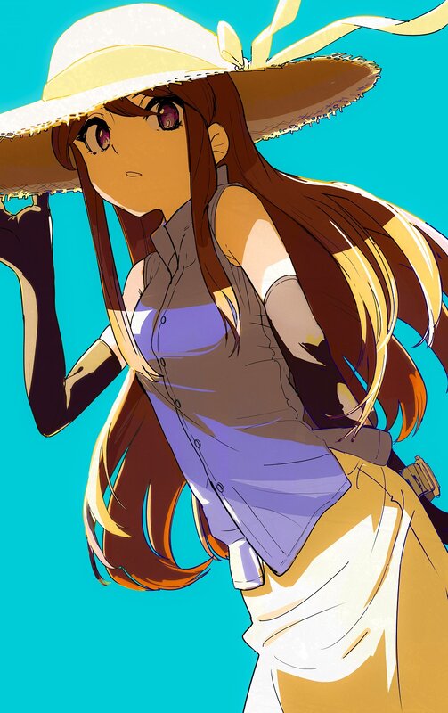Anime Girl in Sun Hat — Blue