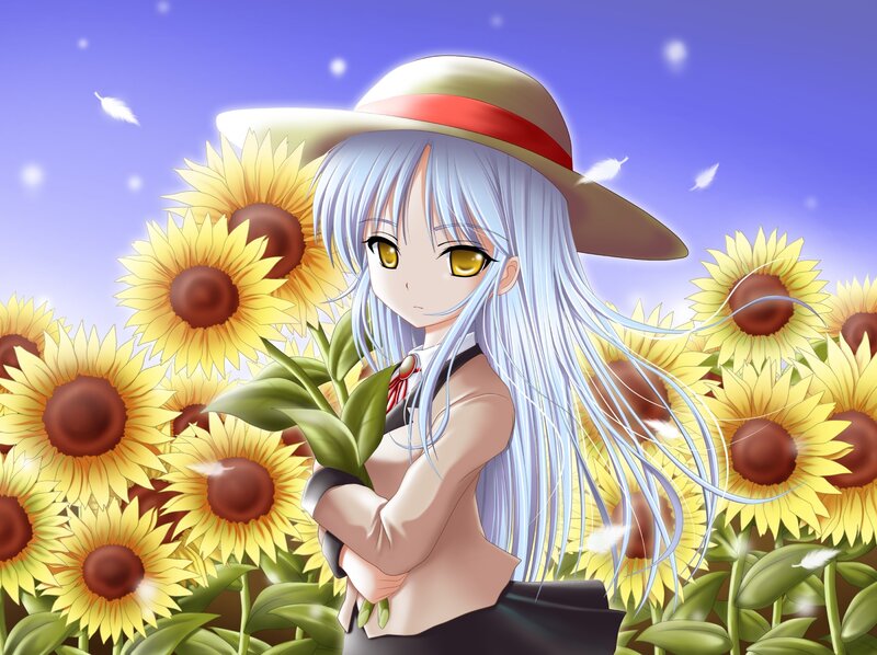 Anime girl in sunflower field