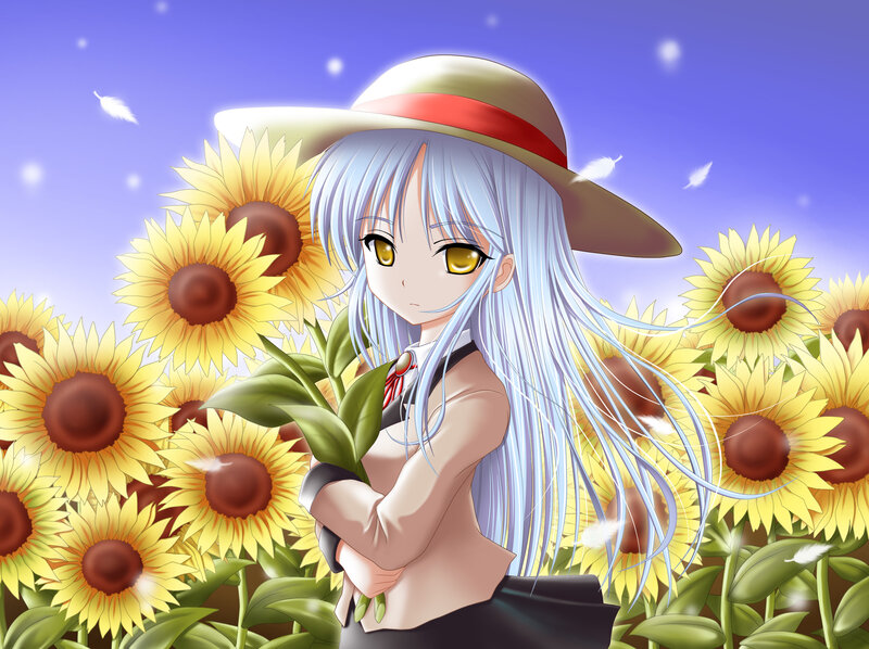 Anime girl in sunflower field