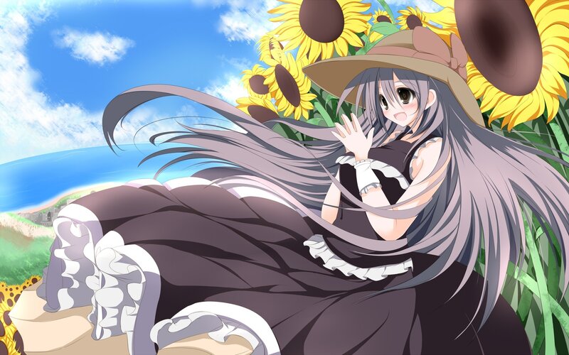 Anime girl in sunflower field