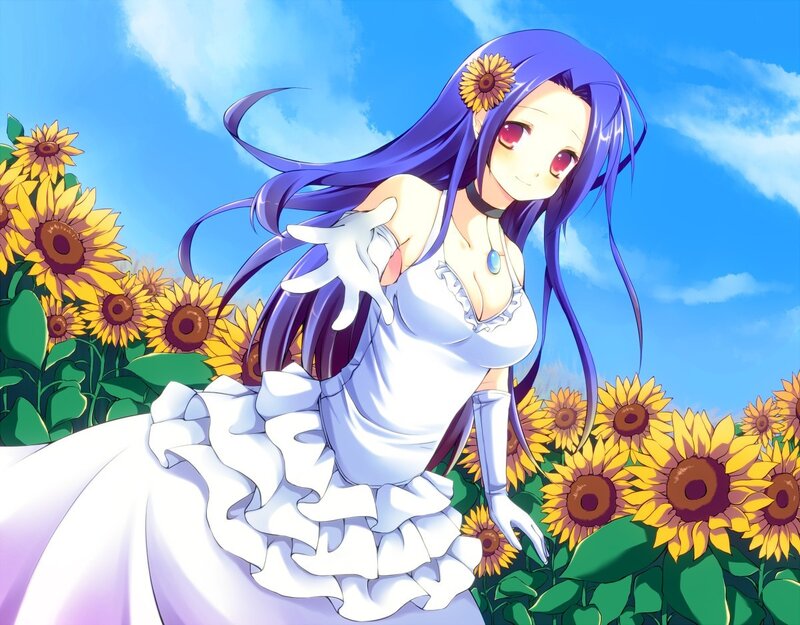 Anime girl in sunflower field