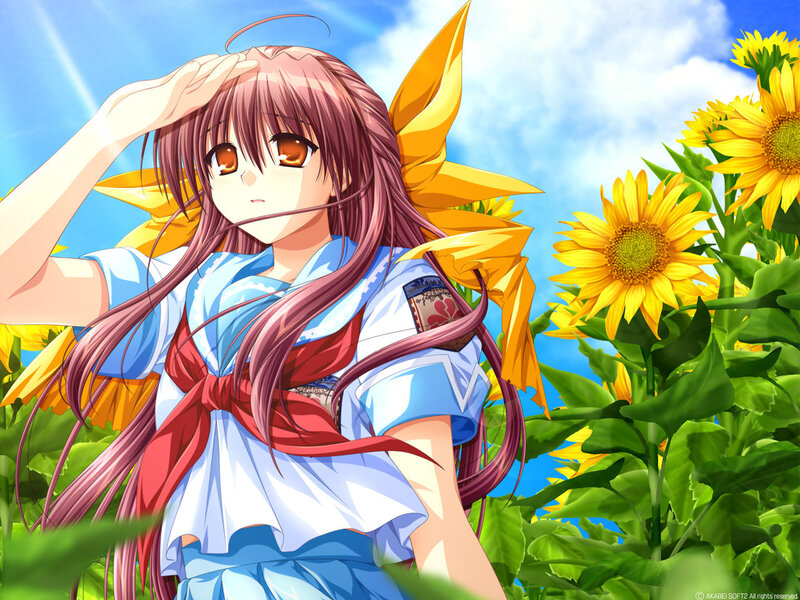 Anime girl in sunflower field