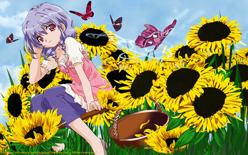 Anime girl in sunflower field