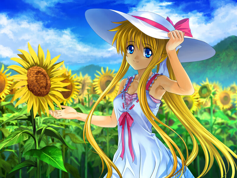 Anime girl in sunflower field