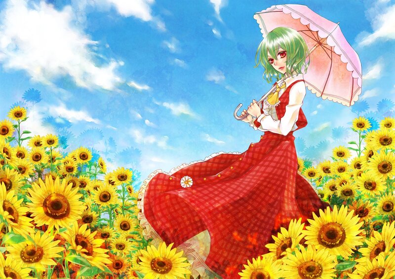 Anime girl in sunflower field