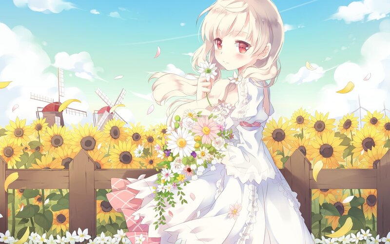 Anime girl in sunflower field