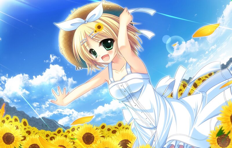 Anime girl in sunflower field