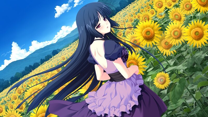 Anime girl in sunflower field
