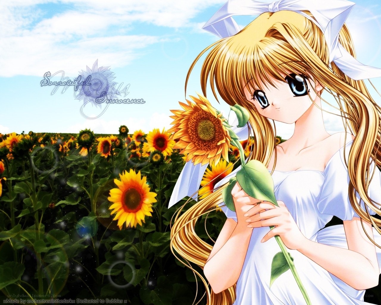 Anime girl in sunflower field