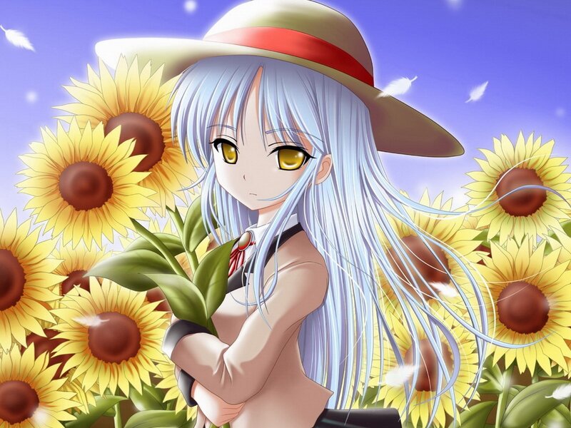 Anime girl in sunflower field